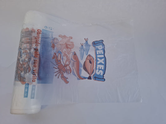 Saco em Rolo PEAD Impresso — Prático para Fruta, Pão e Peixe