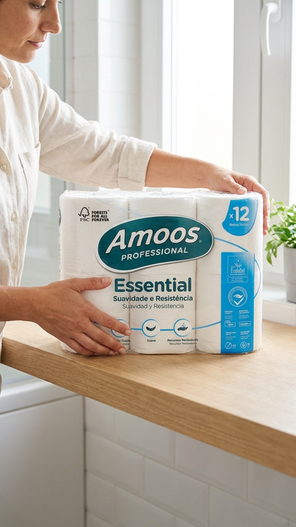 Papel Higiénico Doméstico Essential 2 Folhas – 9 Packs com 12 Rolos