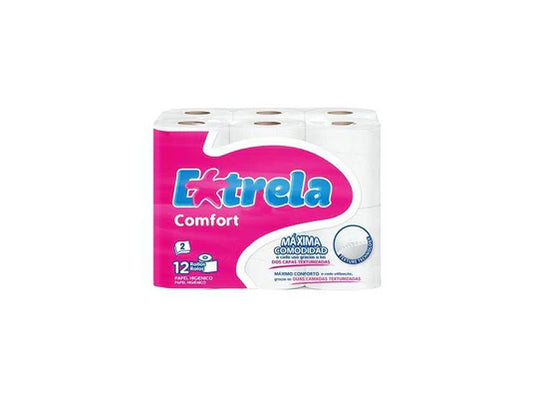 Papel Higiénico Doméstico Estrela 2 Folhas — Pack 12 rolos, resistente