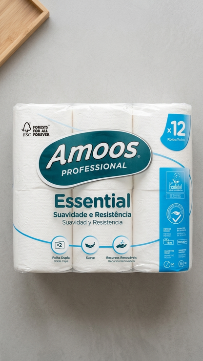 Papel Higiénico Doméstico Essential 2 Folhas – 9 Packs com 12 Rolos