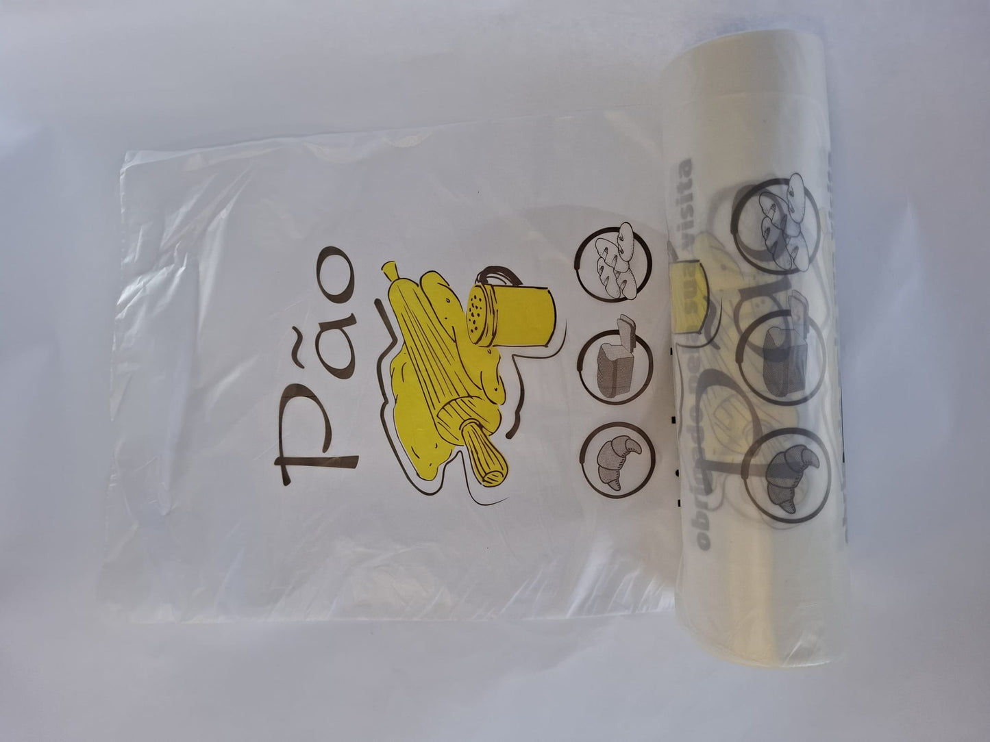Saco em Rolo PEAD Impresso — Prático para Fruta, Pão e Peixe
