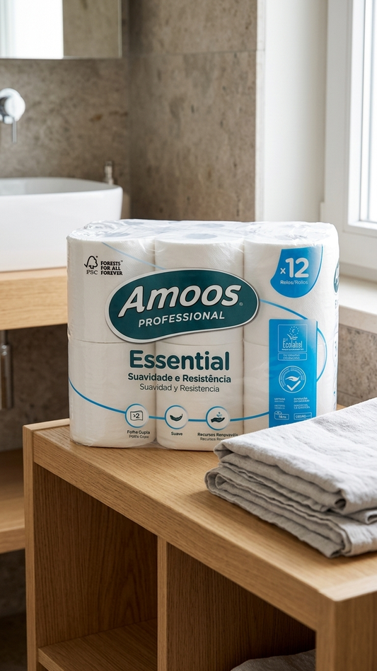 Papel Higiénico Doméstico Essential 2 Folhas – 9 Packs com 12 Rolos