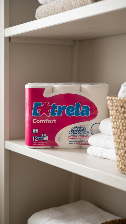 Papel Higiénico Doméstico Estrela 2 Folhas – 9 Packs com 12 Rolos