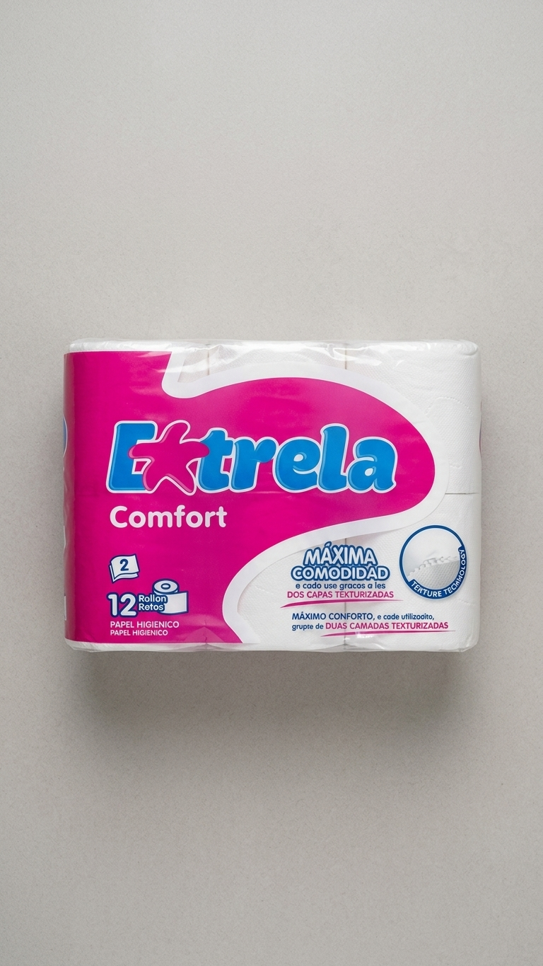 Papel Higiénico Doméstico Estrela 2 Folhas – 9 Packs com 12 Rolos
