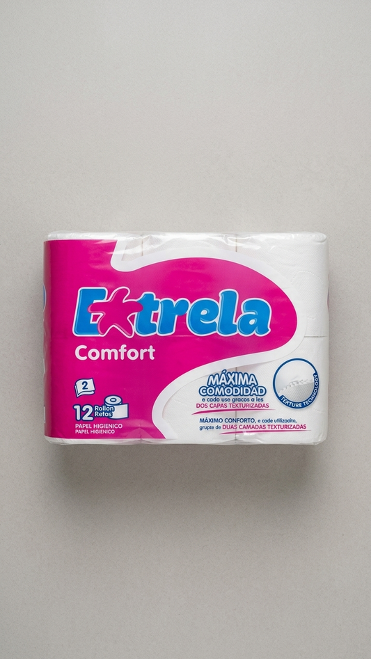 Papel Higiénico Doméstico Estrela 2 Folhas – 9 Packs com 12 Rolos